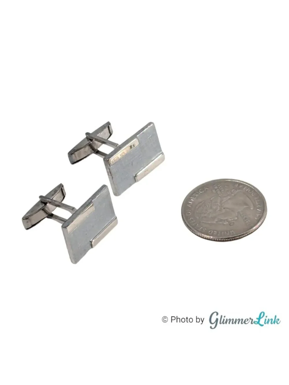 Vintage Rectangular Textured Mid Century Silver Tone Cufflinks